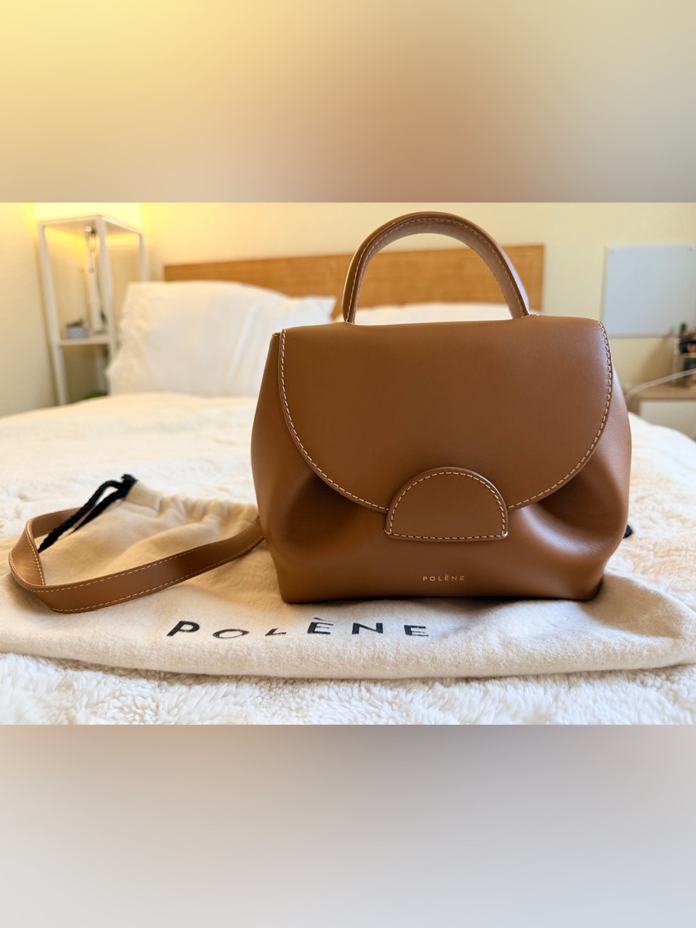 Polène Numero Un Nano, Camel, Smooth leather Satchel with Top Handle